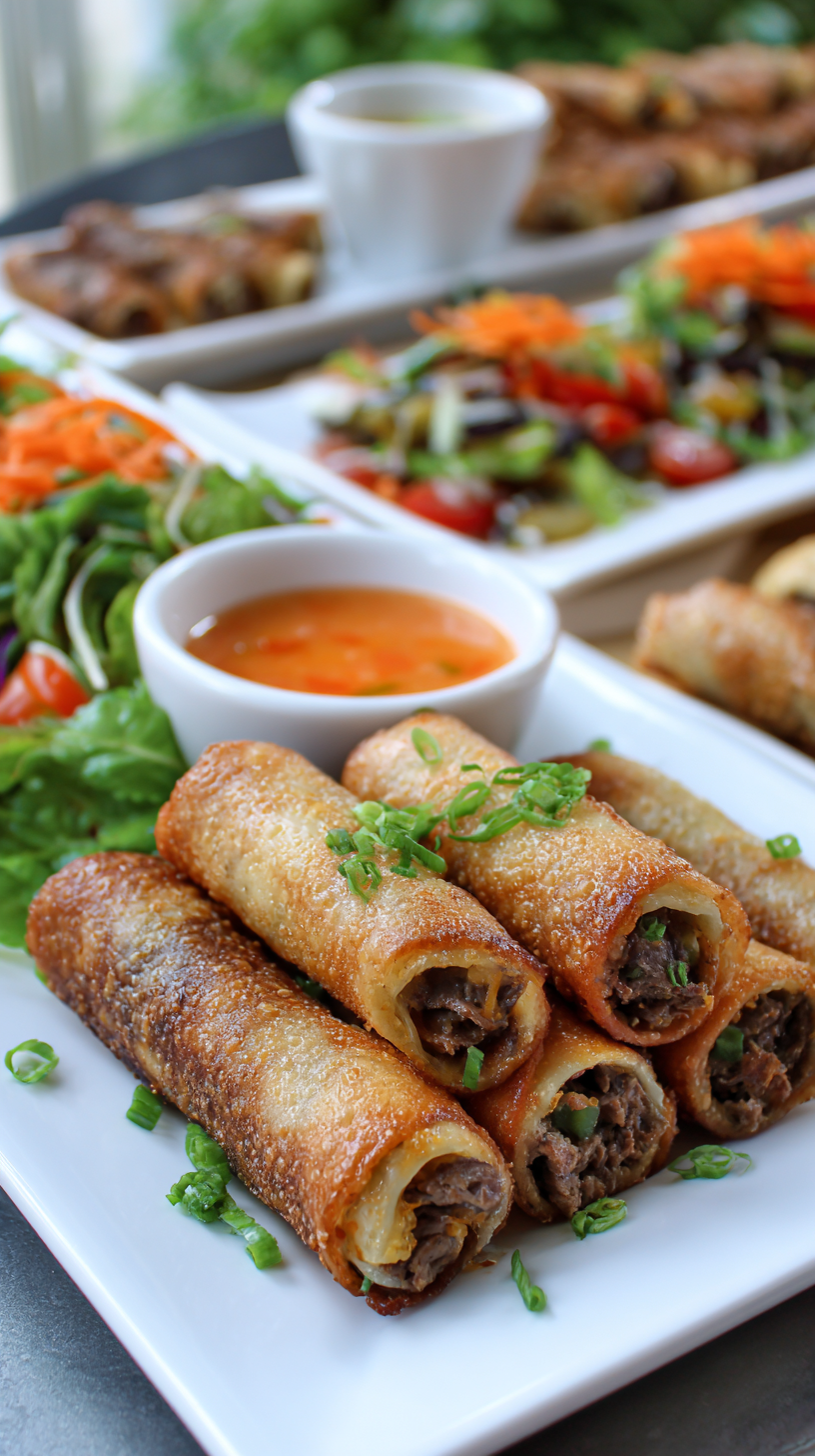 Keto Philly Cheesesteak Rolls being served on beautiful dinnerware
