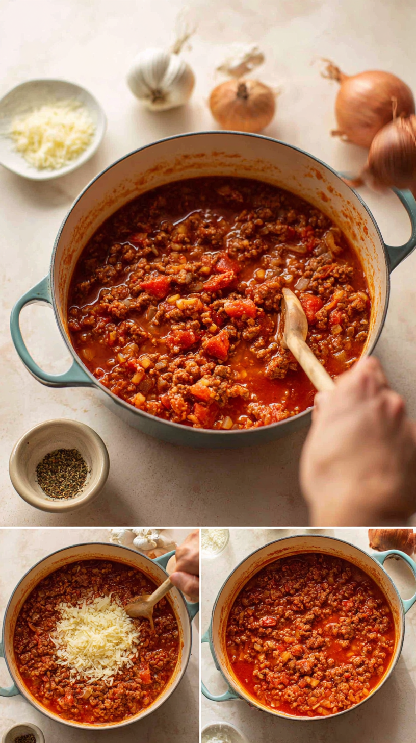 Preparing Lasagna Soup step by step cooking process