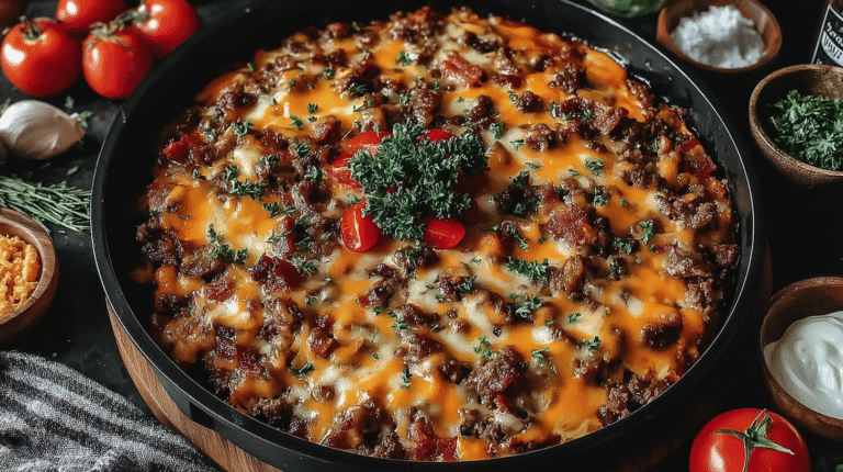 Hero shot of Low-Carb Bacon Cheeseburger Casserole