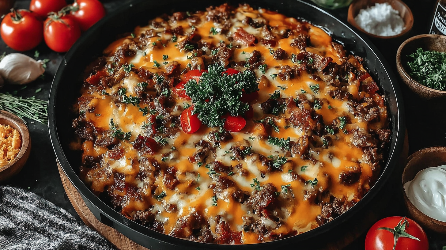 Hero shot of Low-Carb Bacon Cheeseburger Casserole