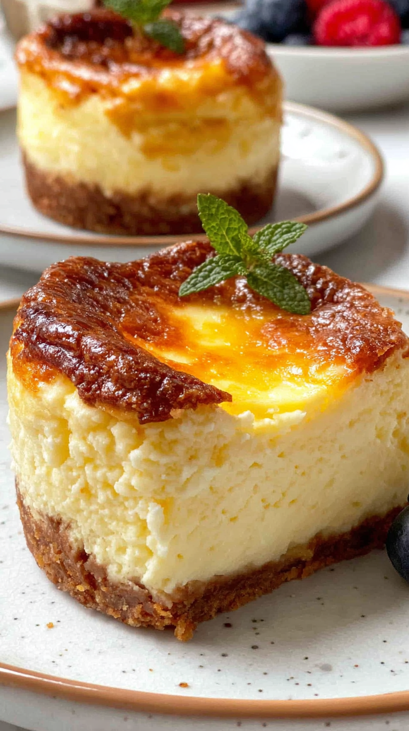 Mini Protein Keto Cottage Cheese Cheesecake being served on beautiful dinnerware