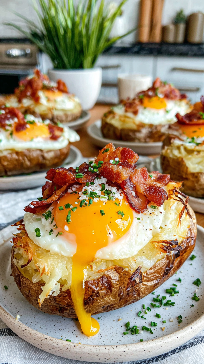 Twice Baked Loaded Breakfast Potatoes being served on beautiful dinnerware