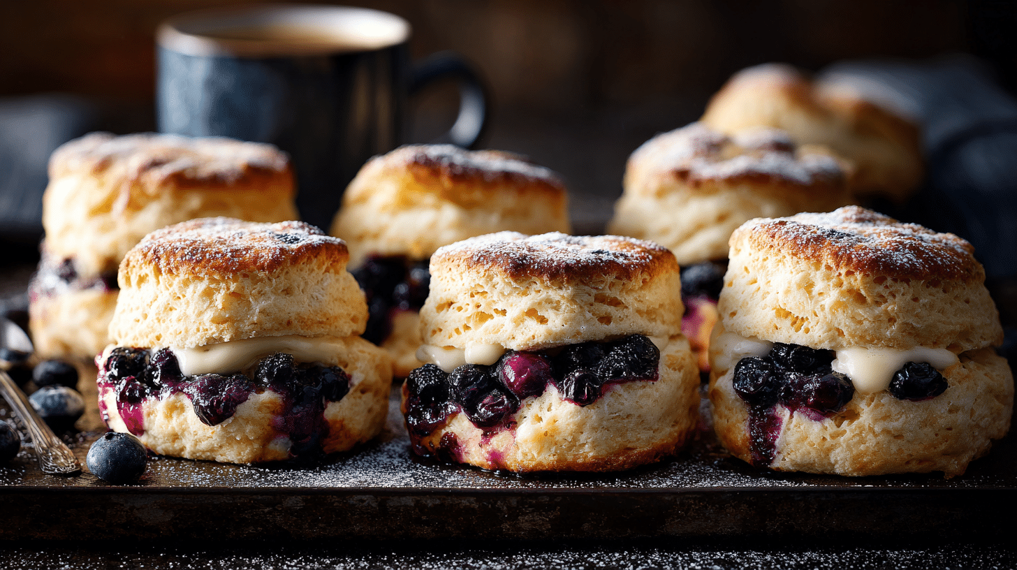Blueberry Biscuits hero shot with fluffy and buttery texture