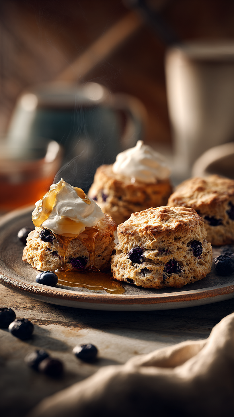 Blueberry Biscuits being served on beautiful dinnerware