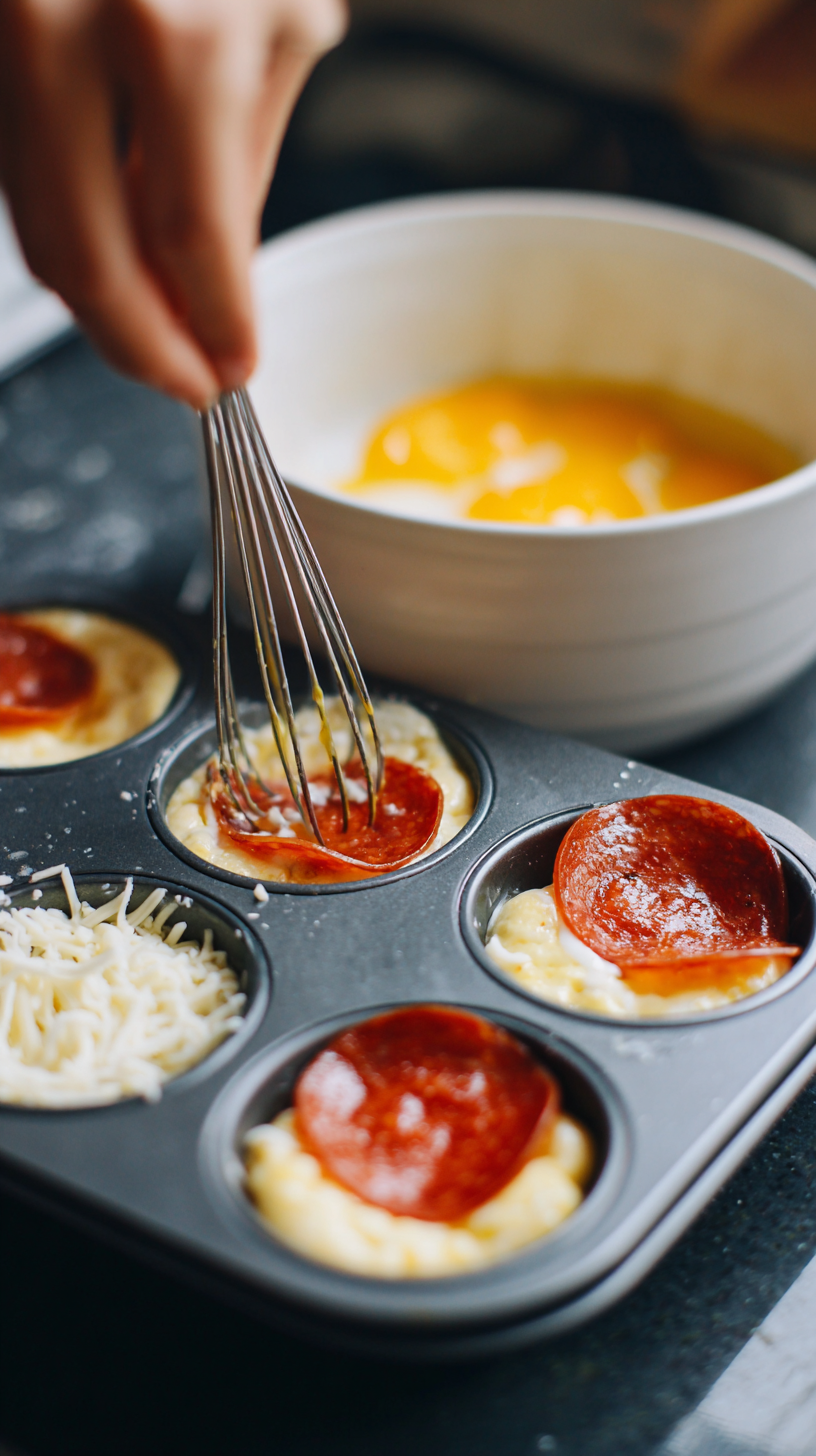 Preparing Carnivore Pizza Muffins step by step cooking process