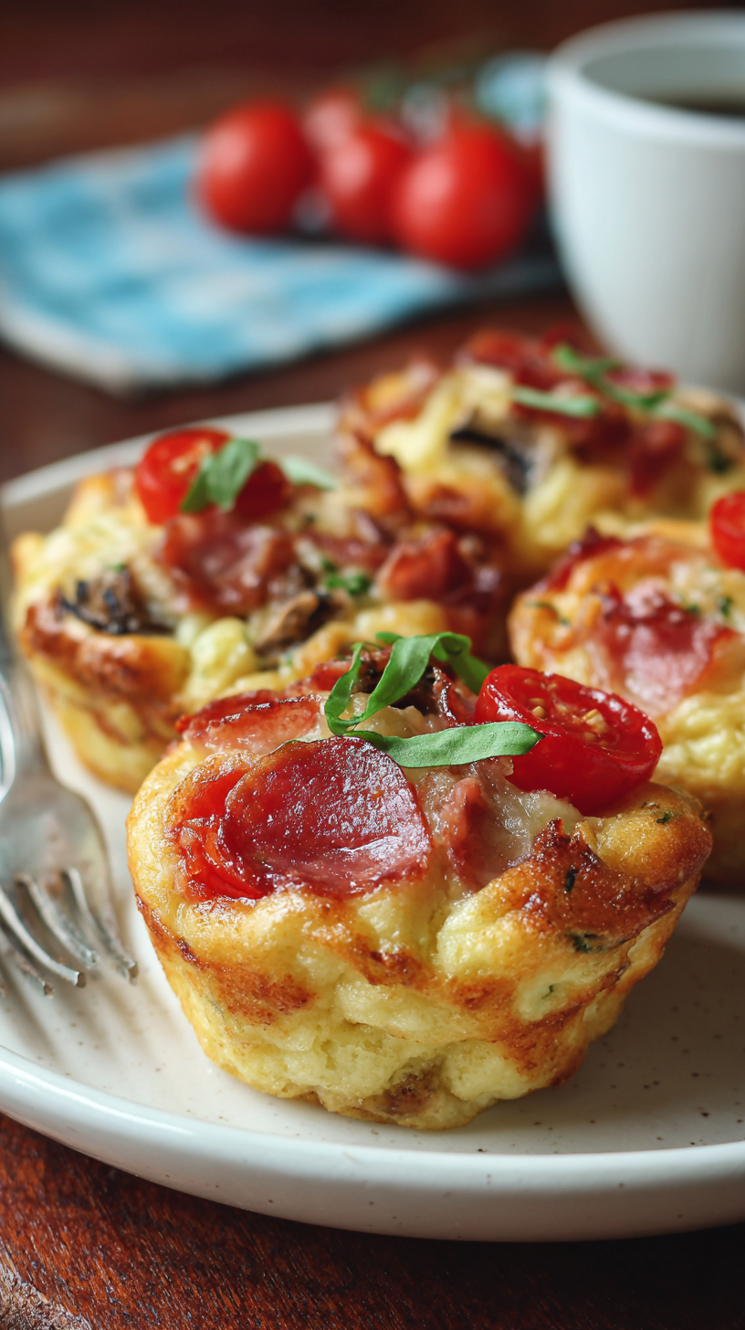 Carnivore Pizza Muffins being served on beautiful dinnerware
