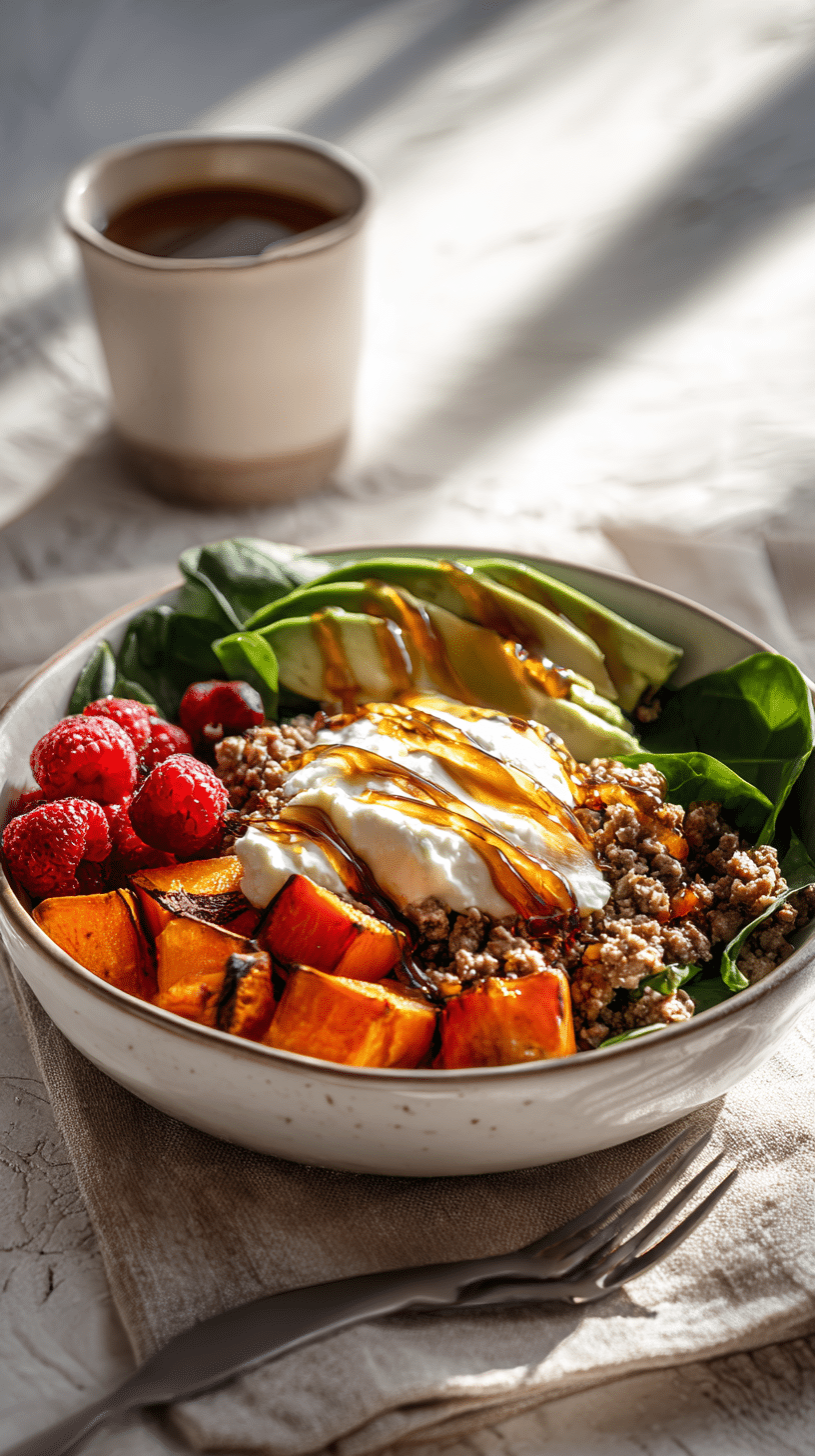Cottage Cheese Turkey Bowl being served on beautiful dinnerware
