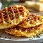 Egg & Cheese Chaffle hero shot with crispy edges and herbs