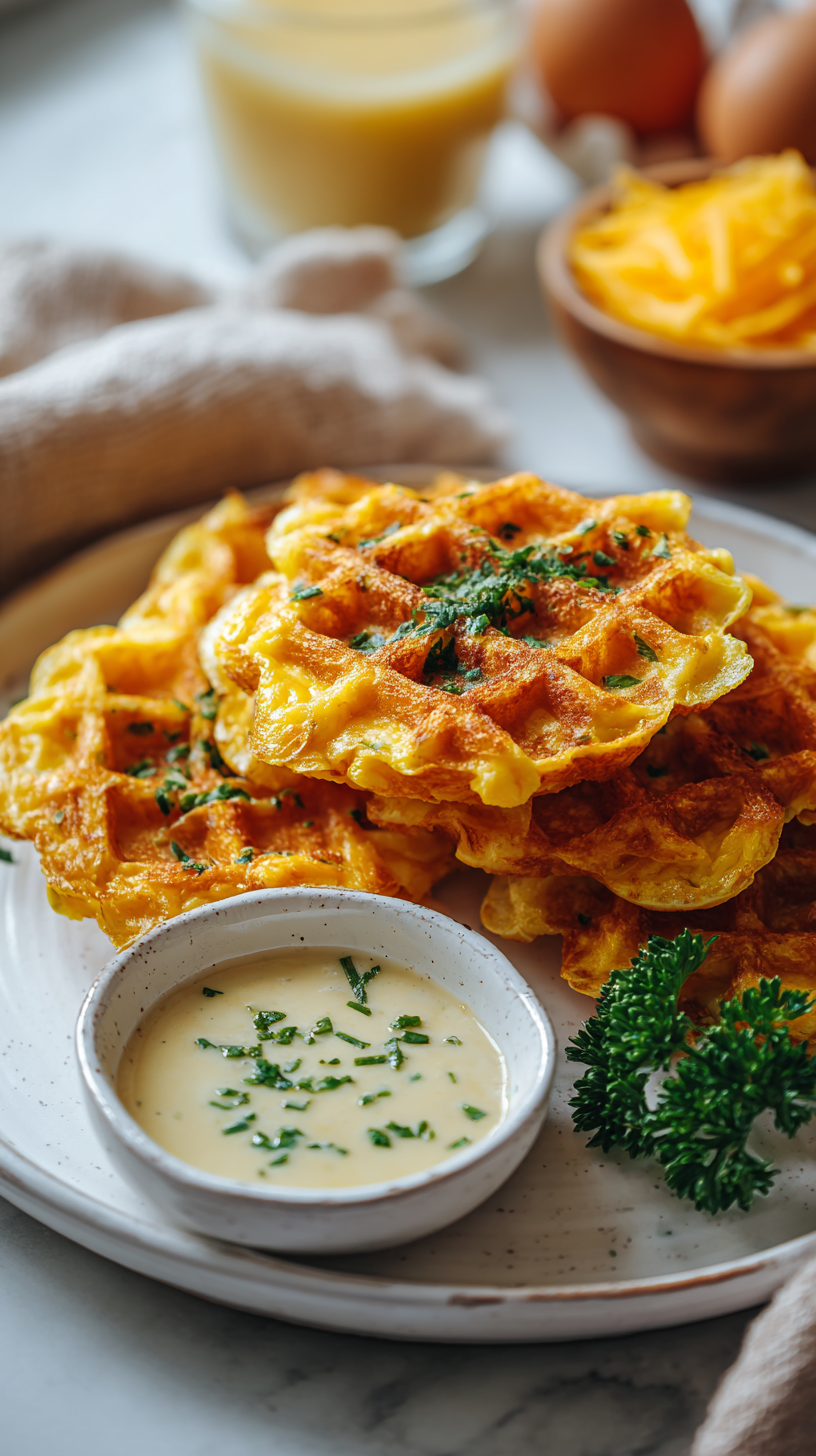 Egg & Cheese Chaffle being served on beautiful dinnerware