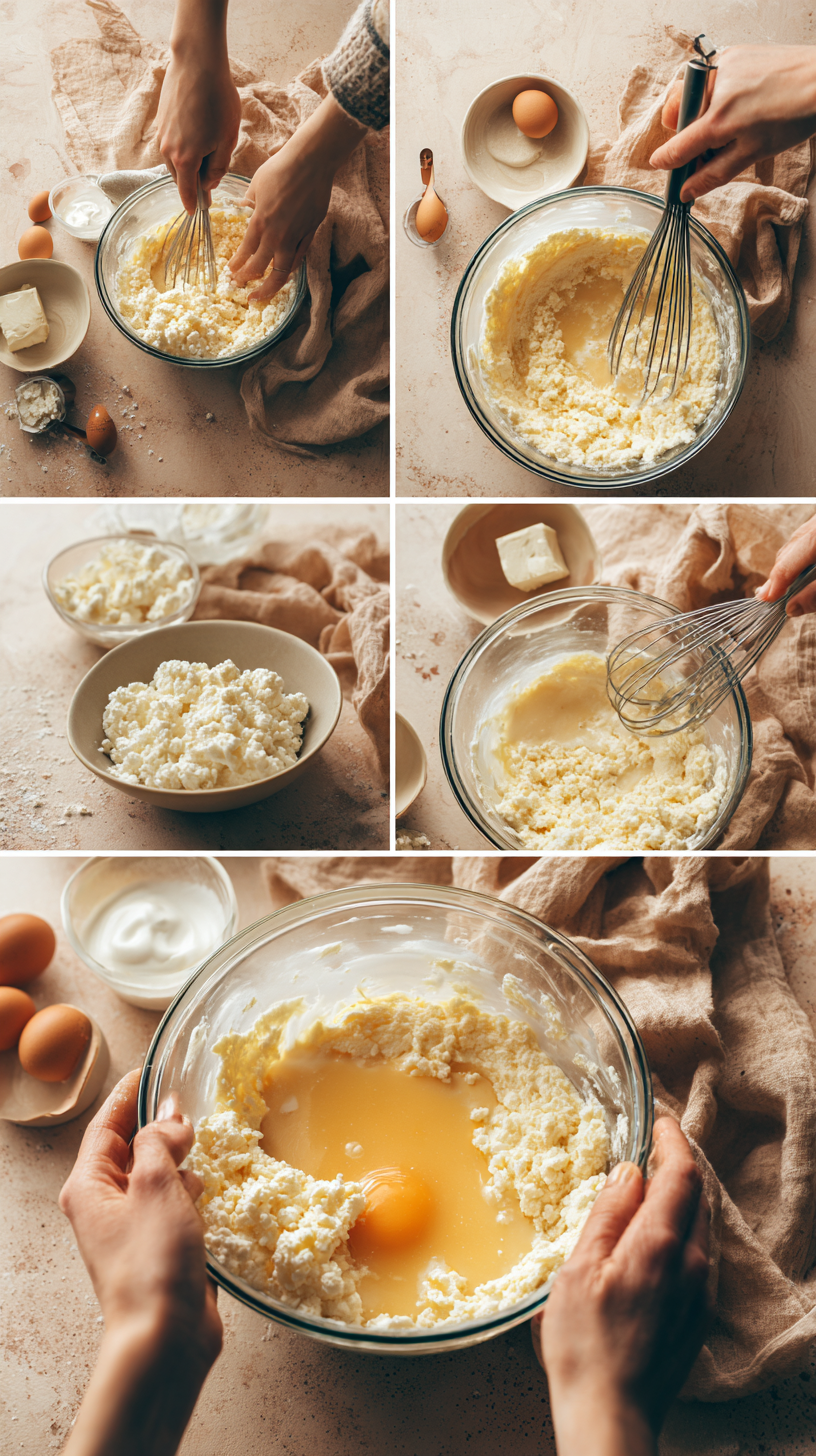 Preparing Flourless Cottage Cheese Pancakes step by step cooking process