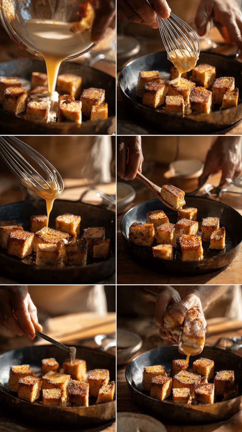 Preparing French Toast Bites step by step cooking process