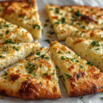 Garlic Keto Flatbread hero shot with golden crust and texture