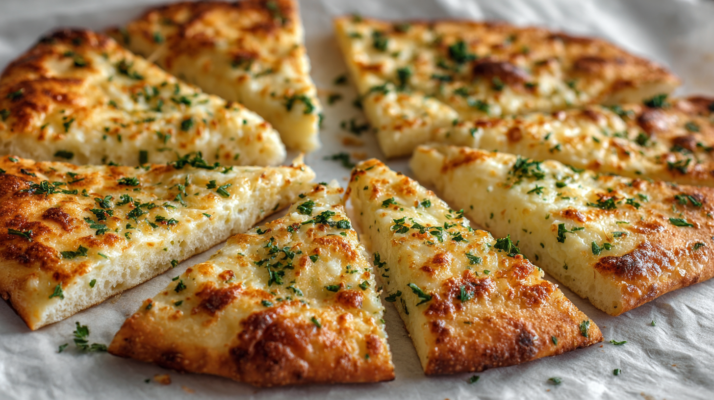 Garlic Keto Flatbread hero shot with golden crust and texture