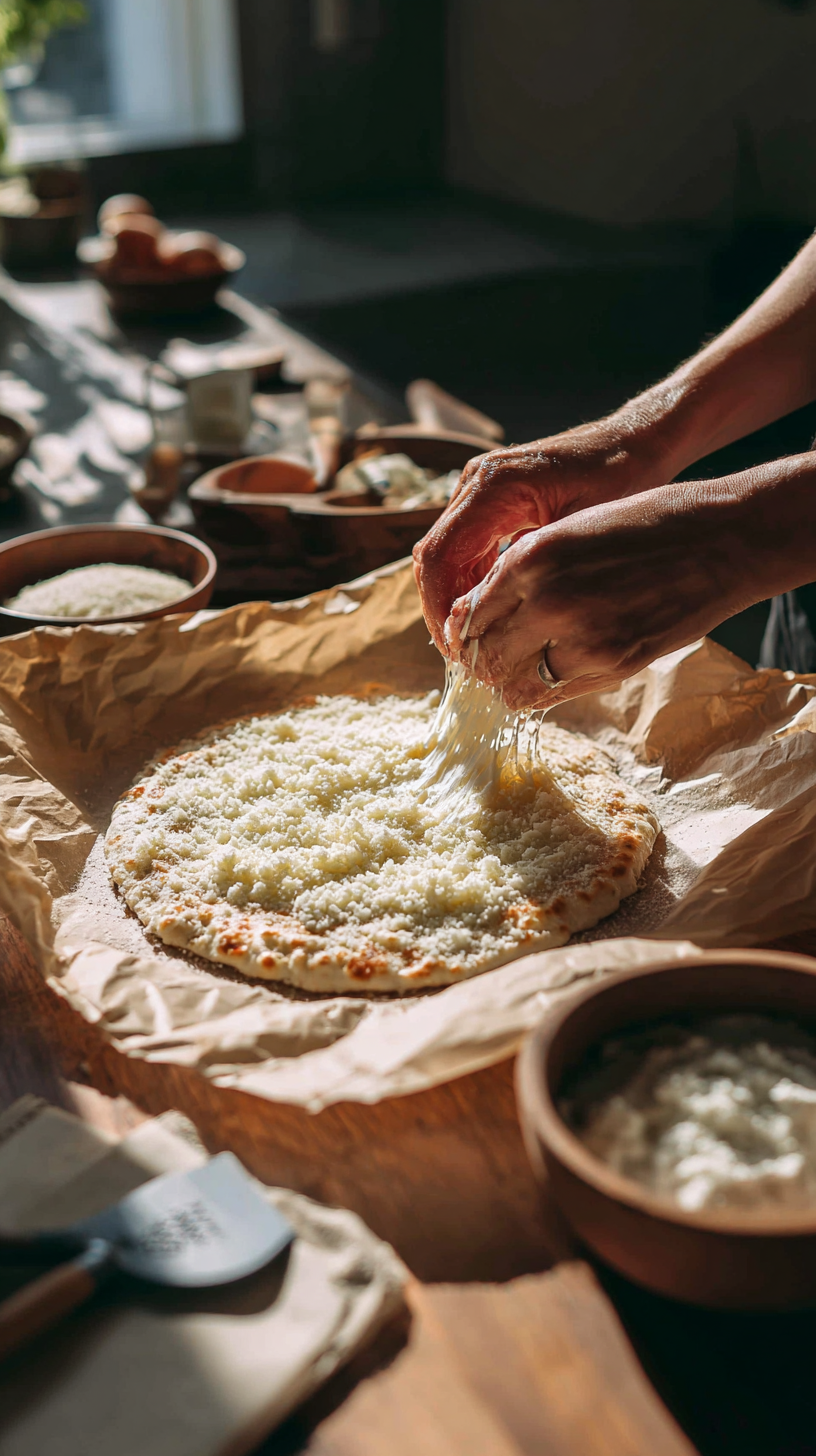 Preparing Garlic Keto Flatbread step by step cooking process