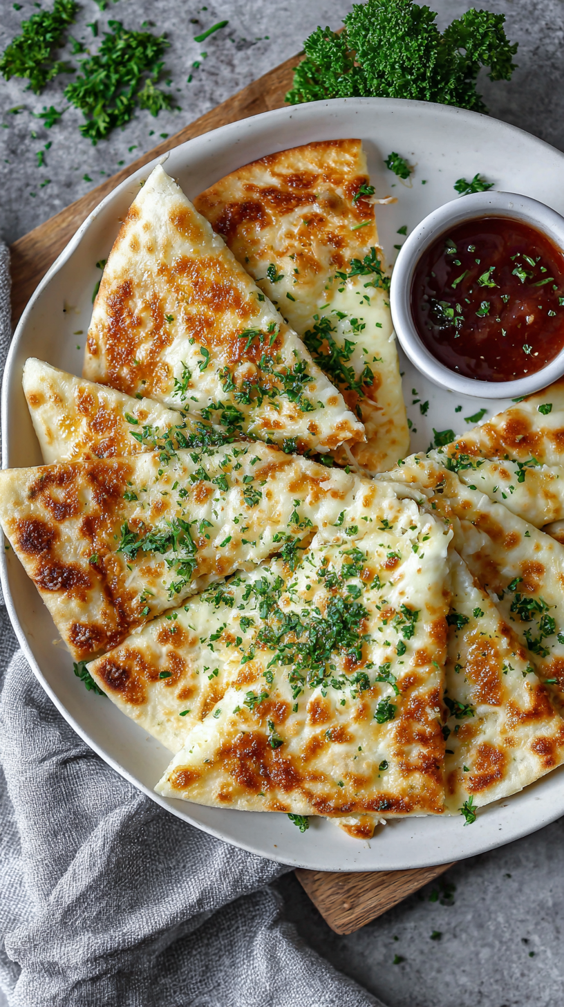 Garlic Keto Flatbread being served on beautiful dinnerware