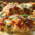 Garlic Parmesan Chicken with golden crust and creamy sauce