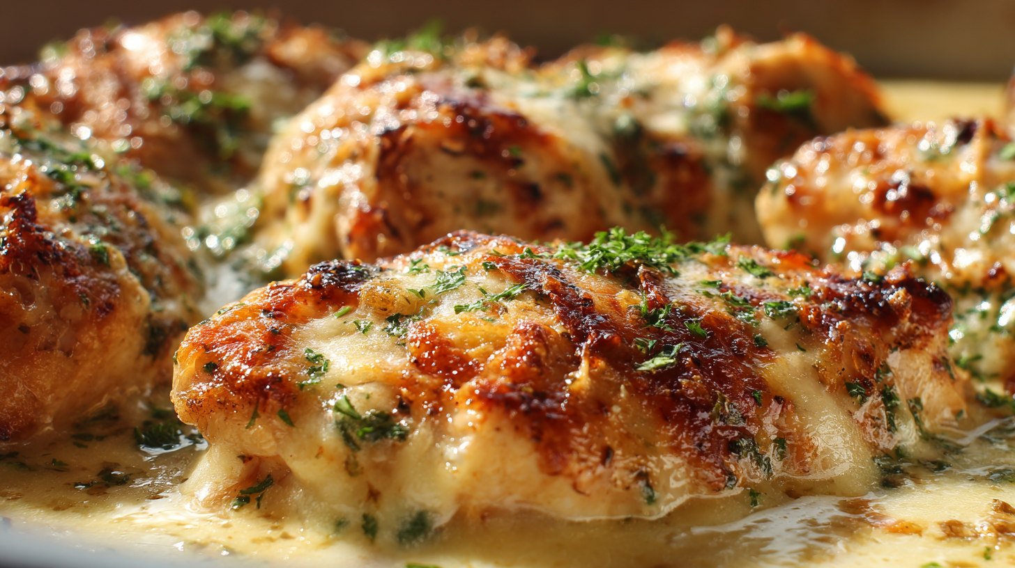 Garlic Parmesan Chicken with golden crust and creamy sauce