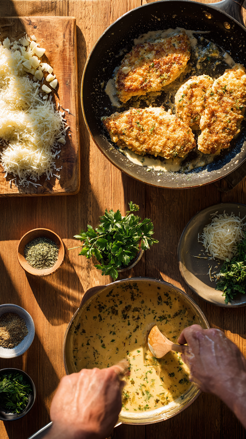 Preparing Garlic Parmesan Chicken step by step cooking process
