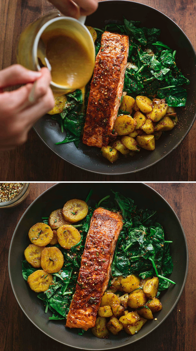Preparing Glazed Salmon Bliss Bowl step by step cooking process