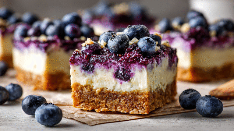 Irresistible Keto Blueberry Cheesecake Bars hero shot