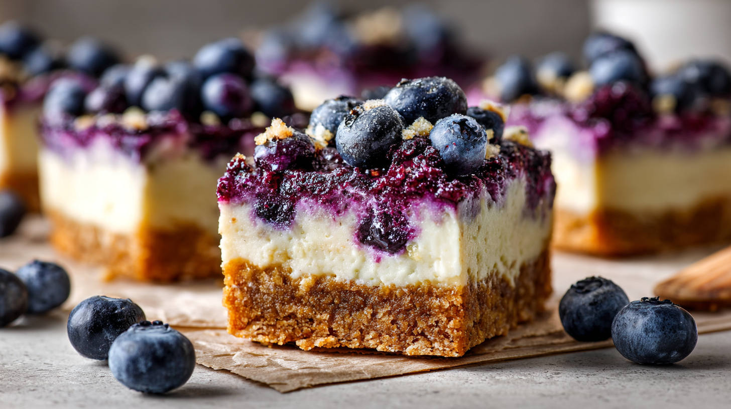 Irresistible Keto Blueberry Cheesecake Bars hero shot