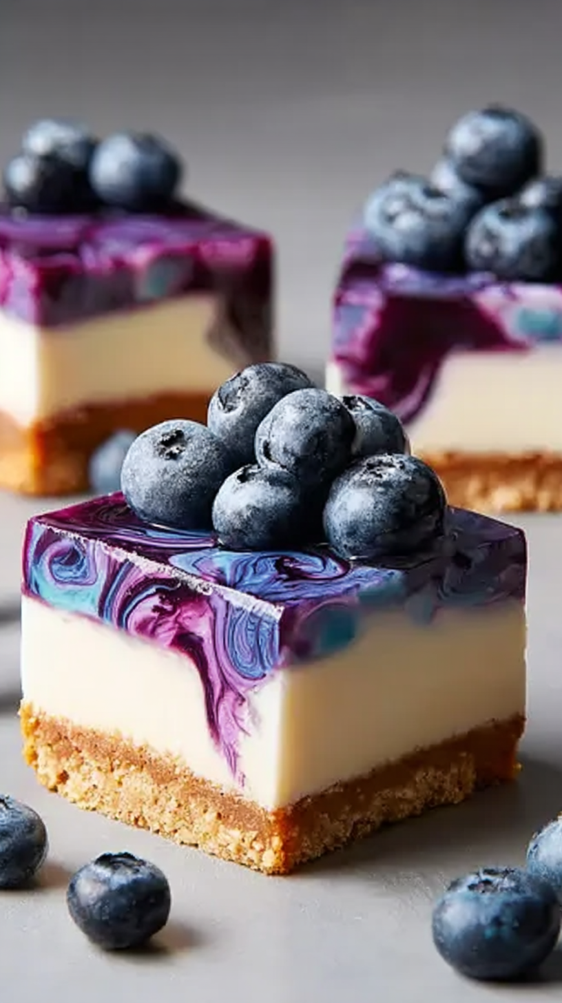 Irresistible Keto Blueberry Cheesecake Bars being served on beautiful dinnerware