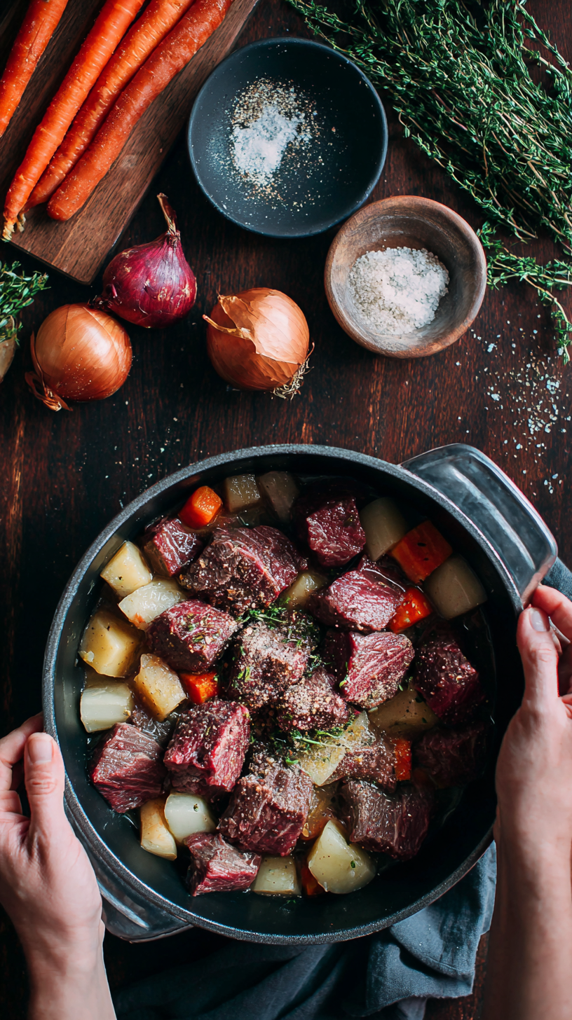 Preparing Keto Beef Stew step by step cooking process