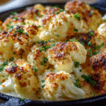 Keto Cauliflower Mac Cheese hero shot of the finished dish