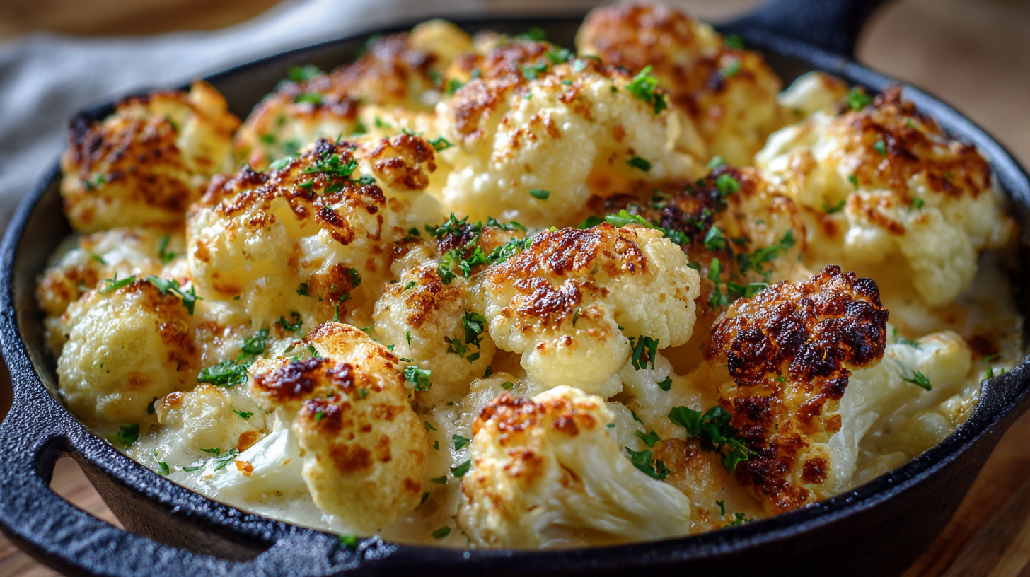 Keto Cauliflower Mac Cheese hero shot of the finished dish