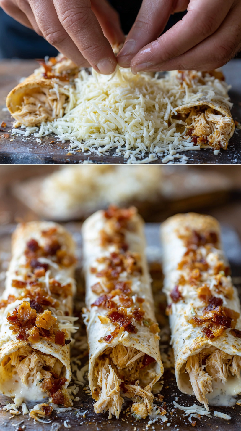 Preparing Keto Chicken Bacon Ranch Taquitos step by step cooking process