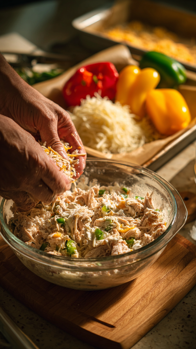 Preparing Keto Chicken Enchiladas Casserole step by step cooking process