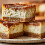 Keto Churro Cheesecake Bars hero shot with golden crust and creamy layer