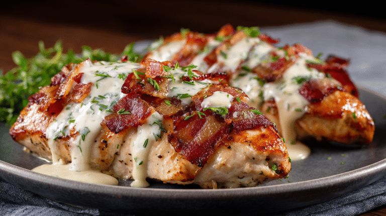 Hero shot of Keto Crack Chicken with creamy cheese and crispy bacon