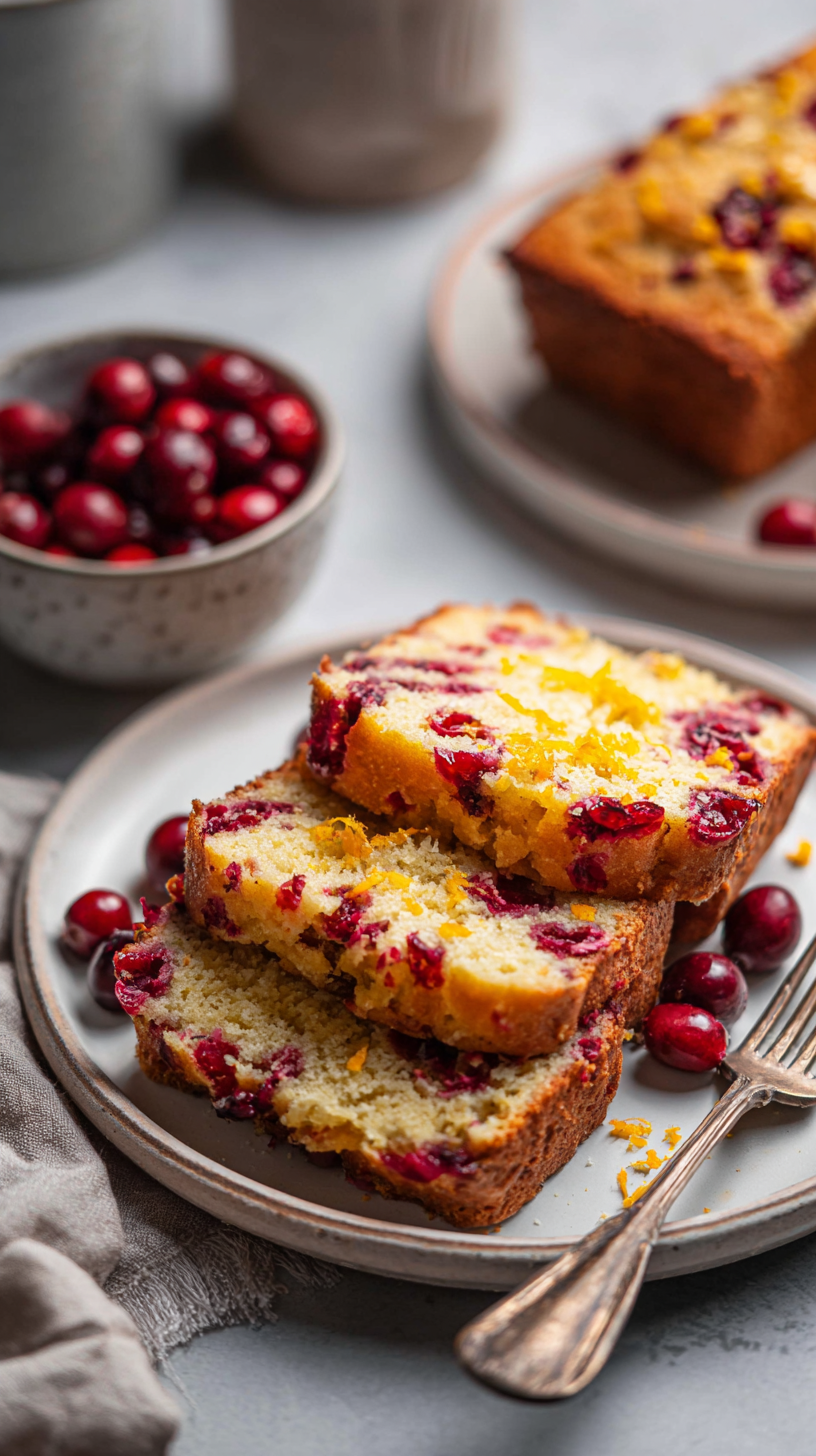 Keto Cranberry Orange Bread being served on beautiful dinnerware