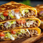 Hero shot of Keto Crunchwraps with crispy exterior and cheesy filling