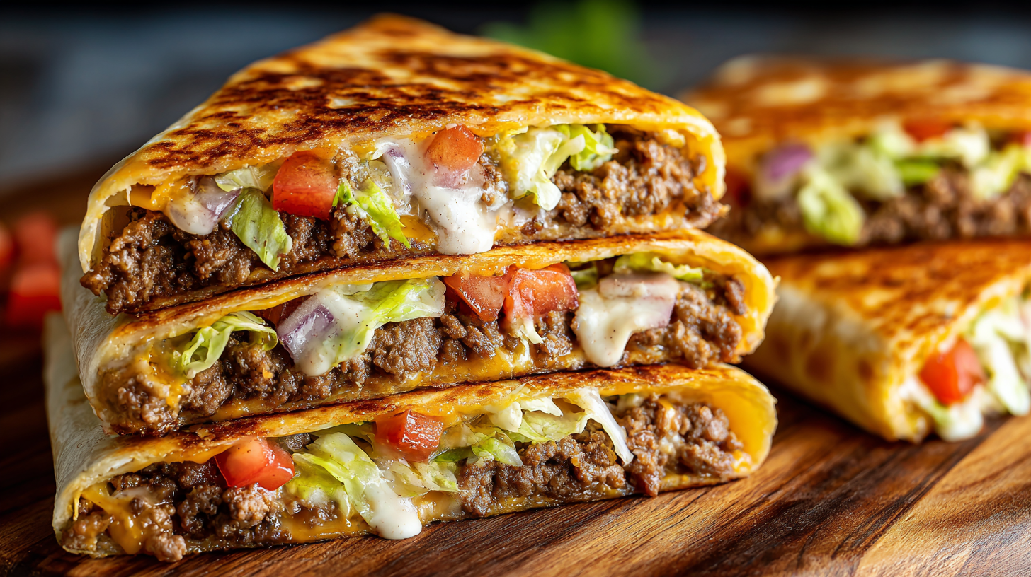 Hero shot of Keto Crunchwraps with crispy exterior and cheesy filling