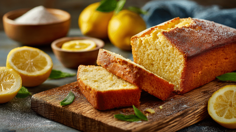 Hero shot of Keto Dessert Lemon Bread with golden crust and lemon zest garnish