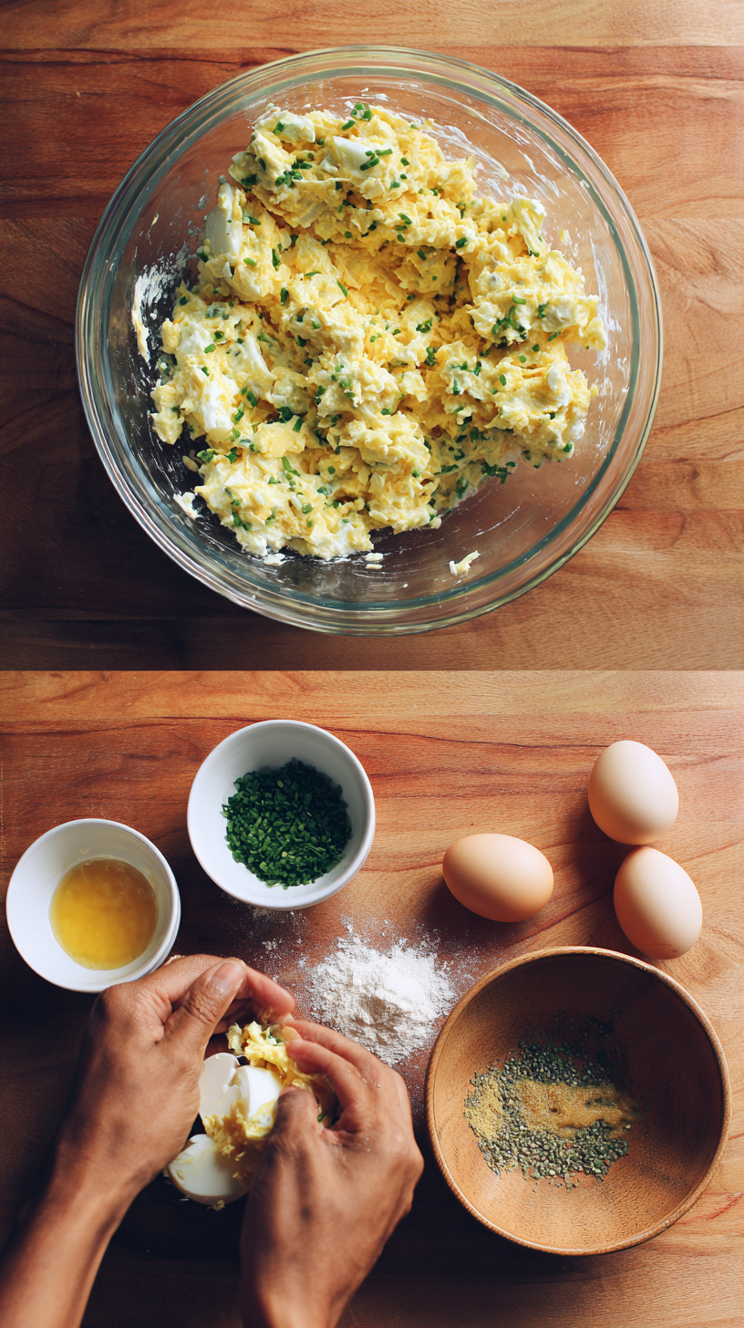 Preparing Keto Deviled Egg Salad step by step cooking process