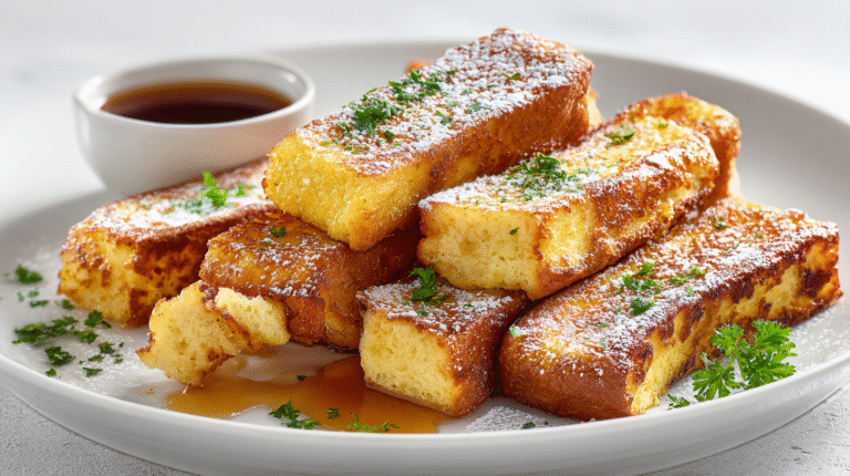 Keto French Toast Sticks hero shot with crispy exterior and syrup