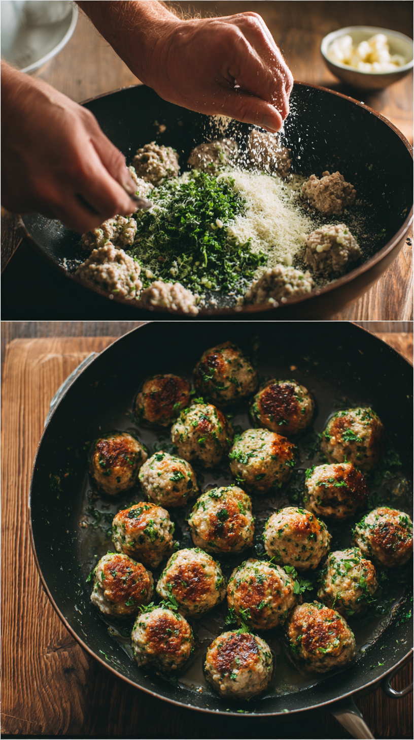 Preparing Keto Garlic Butter Meatballs step by step cooking process
