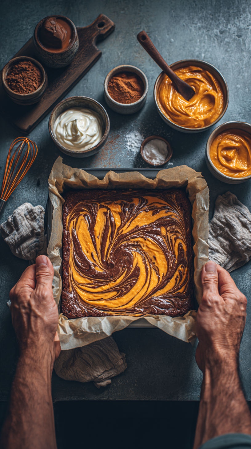Preparing Keto Pumpkin Cheesecake Brownies step by step cooking process