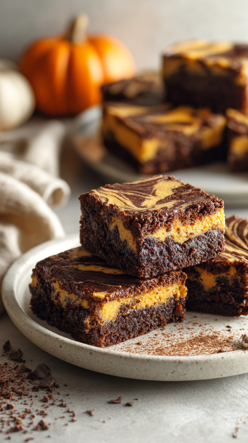 Keto Pumpkin Cheesecake Brownies being served on beautiful dinnerware