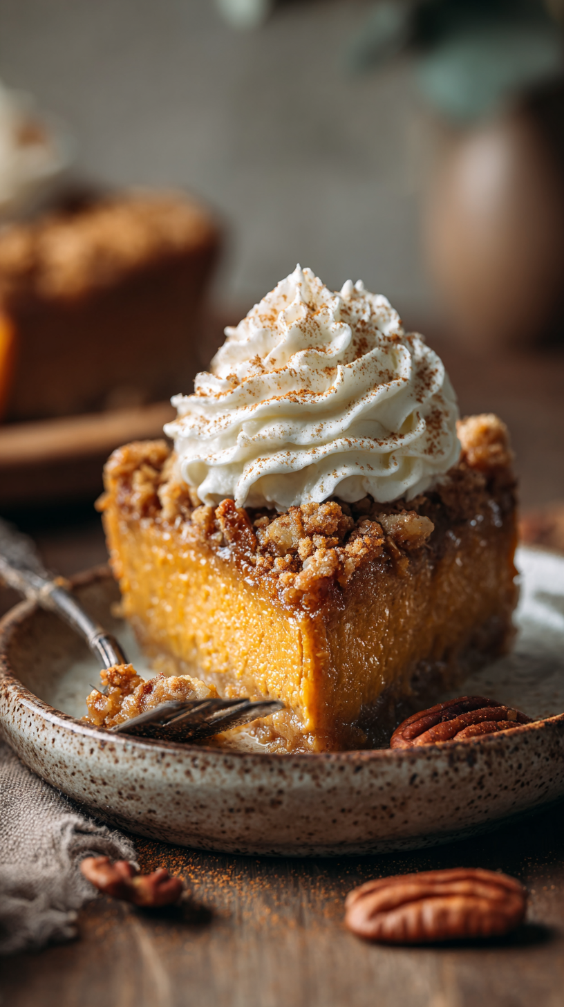Keto Pumpkin Crisp being served on beautiful dinnerware
