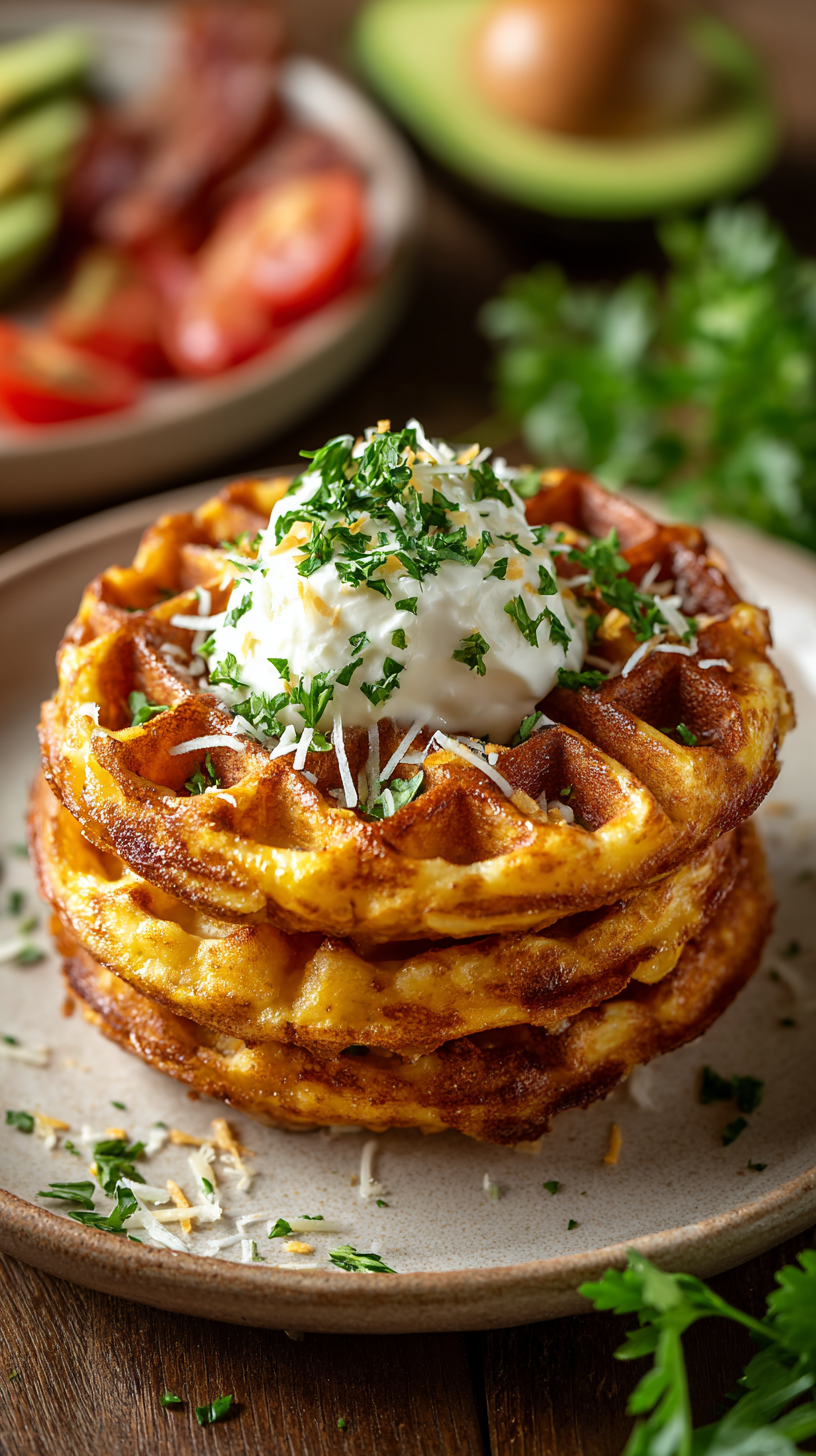 Low Carb Chaffle being served on beautiful dinnerware