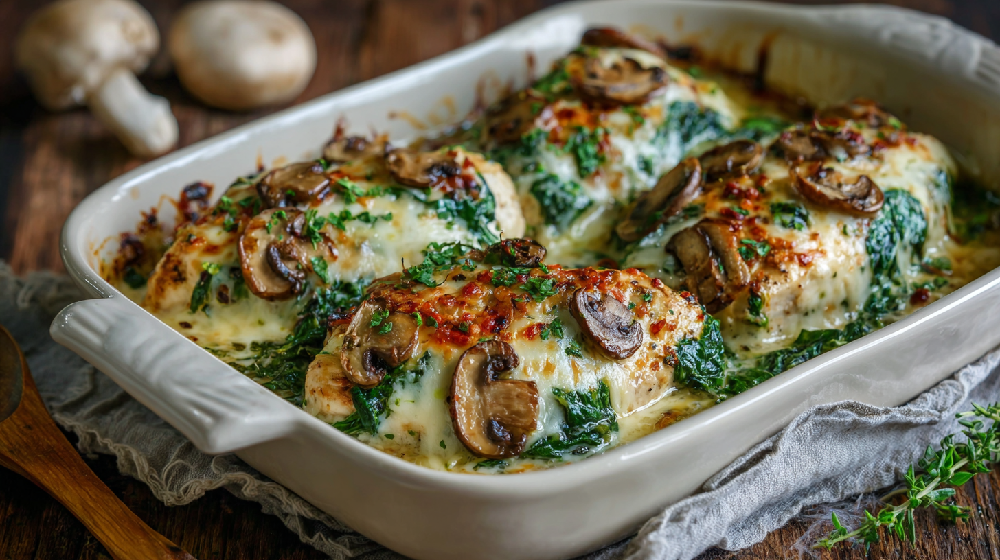 Low-Carb Chicken Spinach Mushroom Bake hero shot