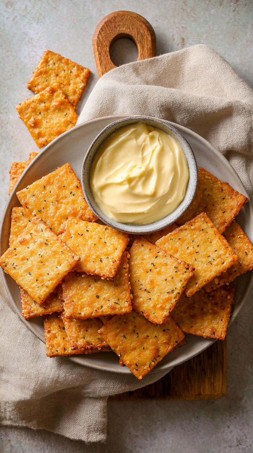 Low Carb Keto Crackers being served on beautiful dinnerware