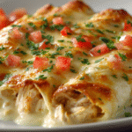 Low Carb White Chicken Enchiladas hero shot of the finished dish