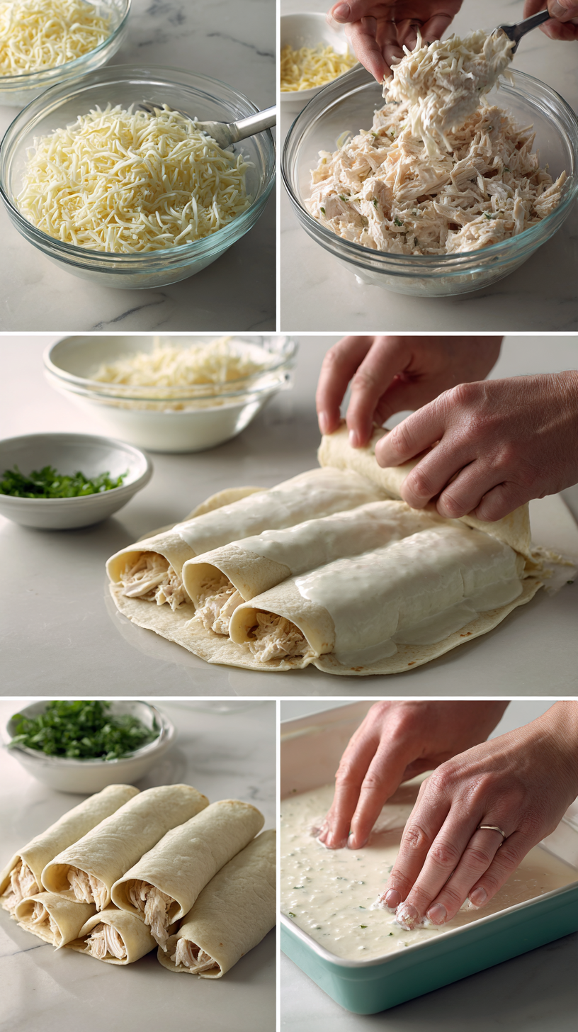 Preparing Low Carb White Chicken Enchiladas step by step cooking process