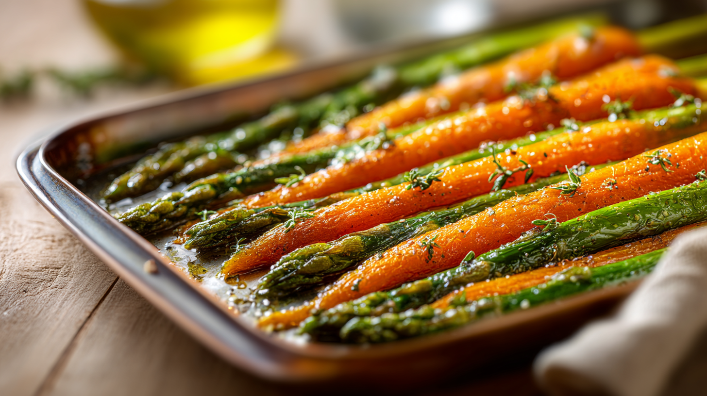 Roasted Asparagus & Carrots hero shot of the finished dish