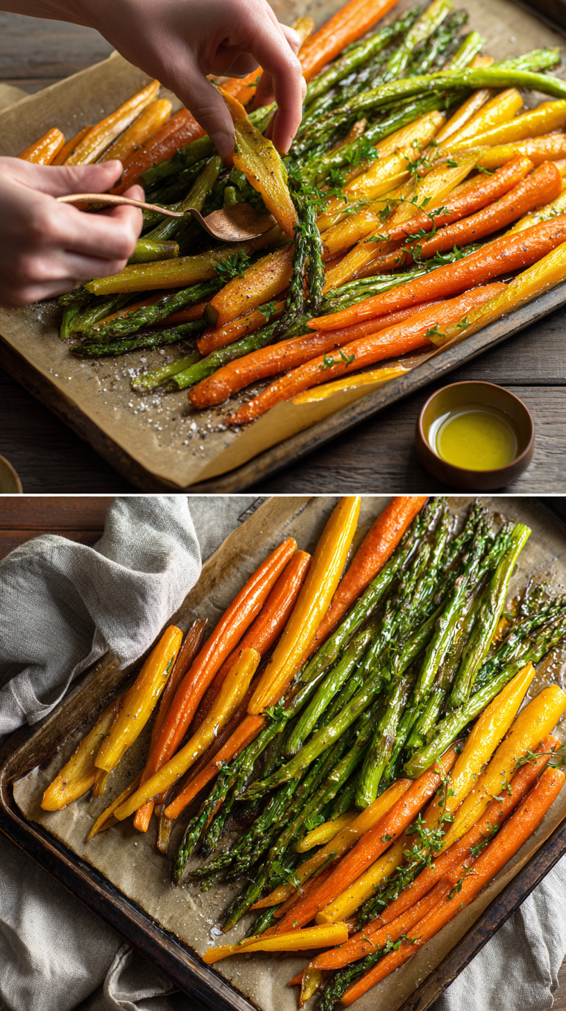 Preparing Roasted Asparagus & Carrots step by step cooking process